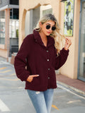 RomiLdi Womens Double Fleece Coat Button Down Stand Collar Warm Comfy Cardigan Jacket Outerwear