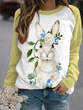 RomiLdi Women's Watercolor Easter Bunny Sweatshirt