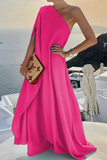 rRomildi Women's Holiday Vacation Dress One Shoulder Solid Split Maxi Dress