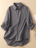 rRomildi Women's Casual Shirts Lapel Soft Cotton Linen Solid Color Blouse