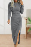 RomiLdi Sweet Elegant Solid Fold O Neck Sheath Dresses(4 Colors)