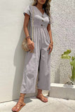 rRomildi Casual Solid Buttons V Neck Loose Jumpsuits(5 Colors)