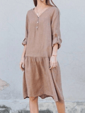 RomiLdi Casual Solid Linen Dress