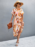 rRomildi Women's Summer Dresses Artist Abstract Print O- Neck A Line Midi Dress