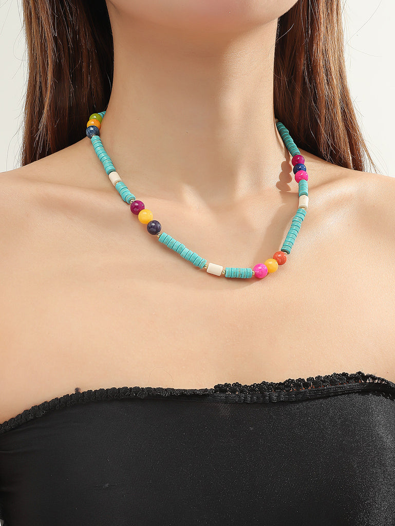 rRomildi Women Turquoise Long Beaded Necklace Vintage Ethnic Boho Necklace Jewelry