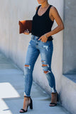 rRomildi Women's Ripped Jeans Mid Rise Distressed Skinny Denim