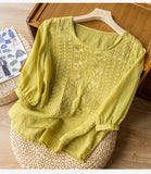 rRomildi Women's Cotton Linen Blouse Embroidery Floral Soft Linen Shirts