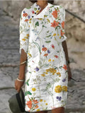 rRomildi Women's Cotton Linen Dress Irregular Neck Mid Sleeve Linen Dresses