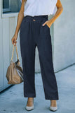 RomiLdi Casual Buttons Straight High Waist Straight Solid Color Bottoms