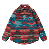 RomiLdi Men's Blue Red Aztec Geometric Jacket West Cowboy Style Western Woolen Shirt Jacket Coat