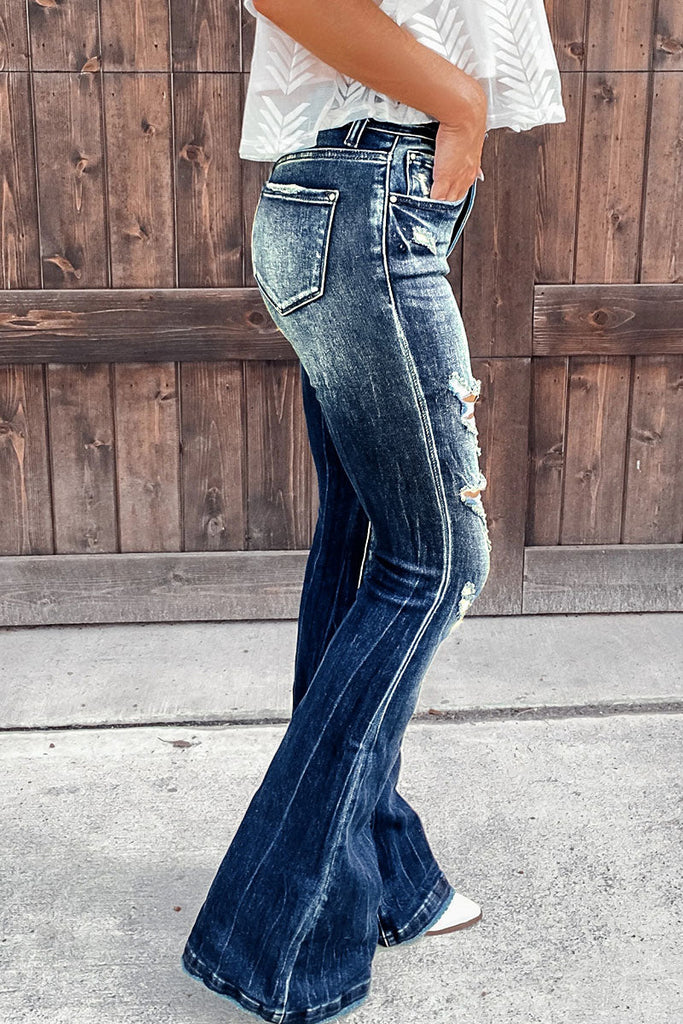 RomiLdi Casual Street Ripped Make Old Patchwork High Waist Denim Jeans