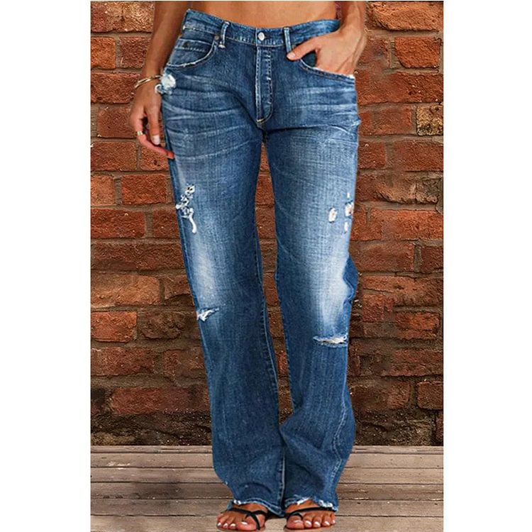 rRomildi Women's Stright Jeans Western Cowboy Cowgirl Jean Loose Plain Casual Denim Jeans