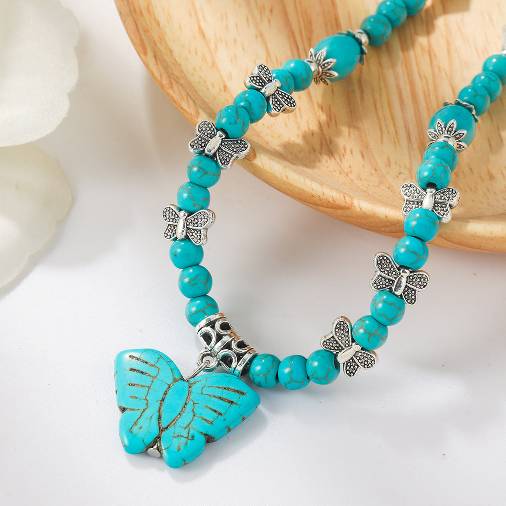 rRomildi Boho Butterfly Turquoise Long Beaded Necklace For Women Vintage Ethnic Jewelry