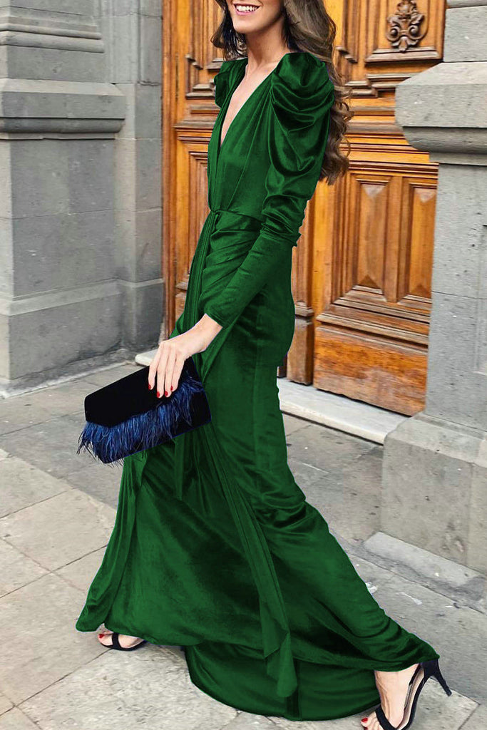 RomiLdi Party Velvet Dress Elegant V Neck One Step Skirt Dresses(4 Colors)