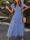 RomiLdi Women's Boho Dress V-Neck Solid Swing Dress 3Colors