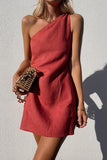 RomiLdi Minimalism One Shoulder Linen Mini Dress