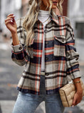 RomiLdi Women's Plaid Shacket Lapel Long Sleeve Thick Plaid Jacket Coat Outwear