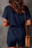 rRomildi Casual Street Solid Pocket Frenulum V Neck Loose Jumpsuits