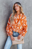 RomiLdi Boho Style Floral Print Button Up Smocked Long Sleeve Top