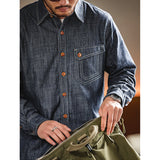 rRomildi Men's Denim Shirts Vintage Long Sleeve Denim Shirt