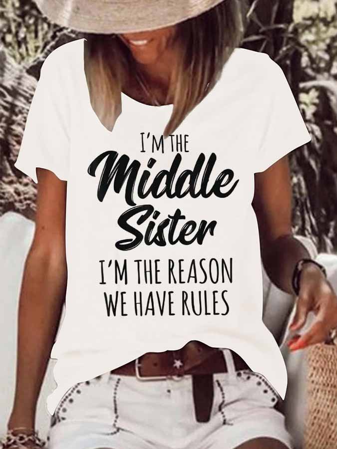 rRomildi Women's I'm The Middle Sister,I Am The Reason We Have Rules T-Shirt