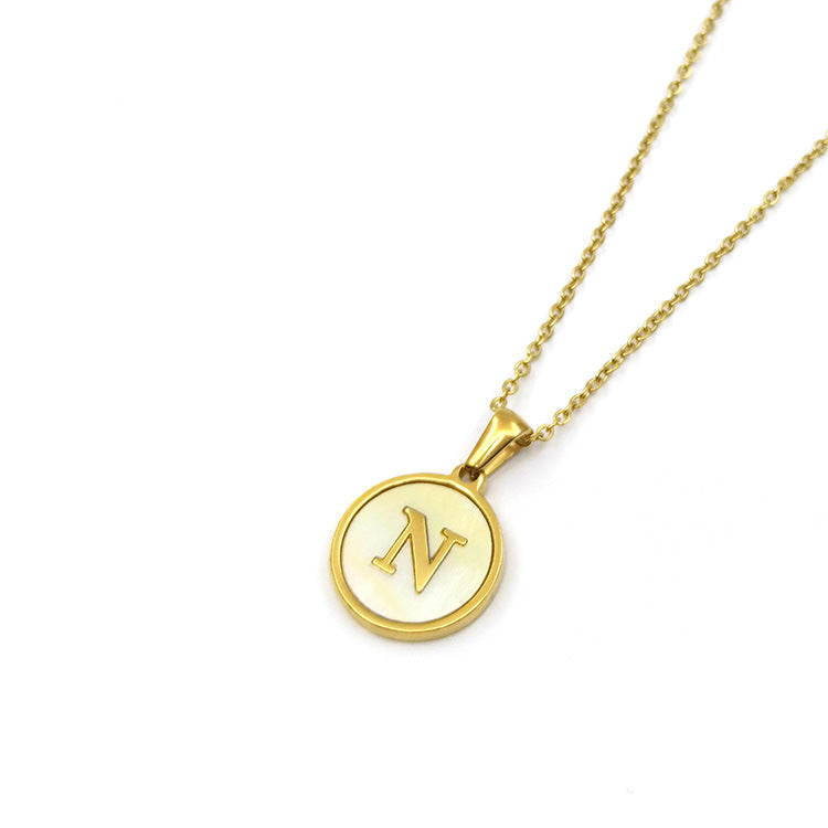 RomiLdi White Mother of Pearl Initial A-Z Pendant Necklace 18K Gold Plated Stainless Steel Necklace