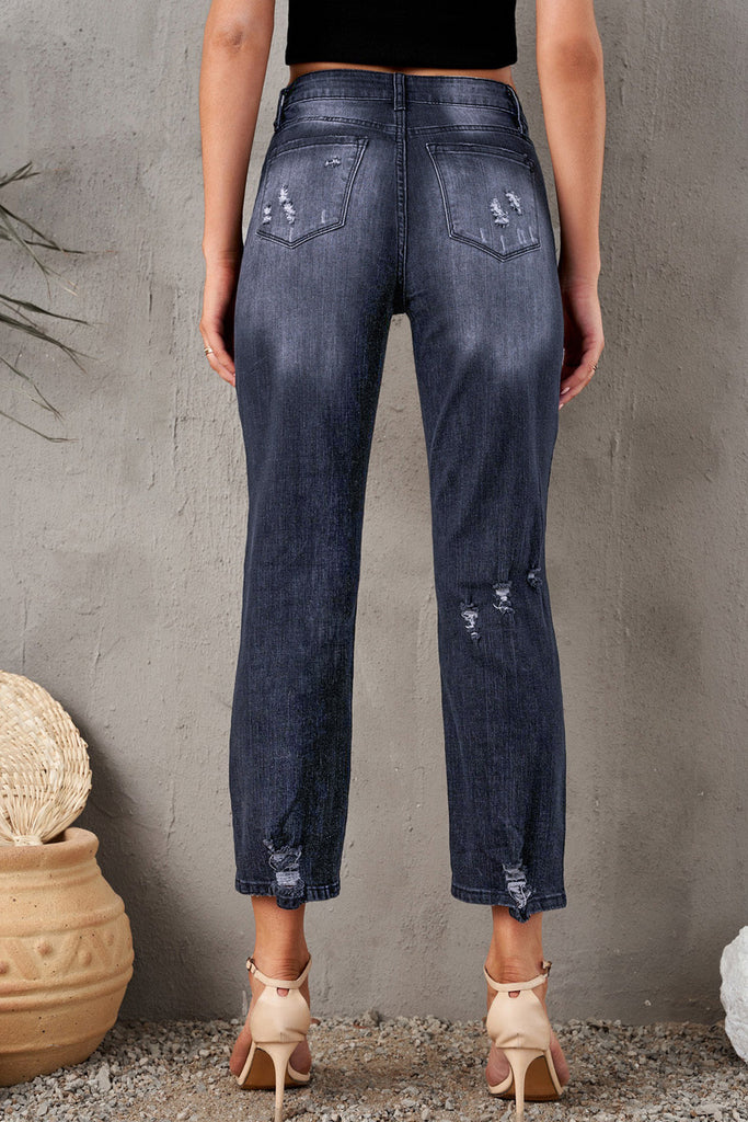 rRomildi Women's Fashion Distressed Hem Cropped Denim Jeans
