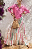 rRomildi Women's Beach Skirt Ethnic Print Drawstring Elastic Waist Maxi Skirt
