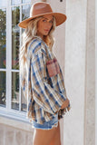 RomiLdi Plaid V-Neck Long Sleeve Top Loose Cowboy Blouse for Women