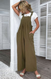 rRomildi Women's Jumpsuits Solid Color Wide-leg Cotton and Linen Overalls
