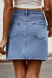 rRomildi Street Solid Pocket Asymmetrical Loose Denim Skirts