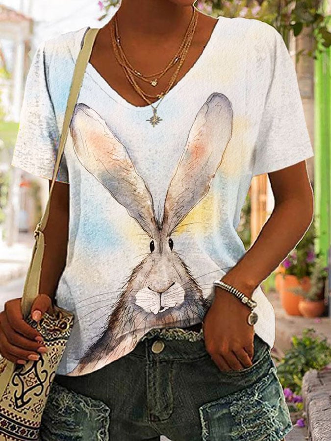 RomiLdi Women's Happy Easter Bunny Print T-Shirt