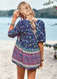 rRomildi Women's Bohemian Blouse V-Neck Floral Print Shirt Top