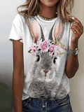 RomiLdi Women's Easter Cute Bunny Print O-neck Short Sleeve T-shirt