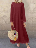 RomiLdi Casual Long Sleeve Loose Round Neck Dress - 7Colors