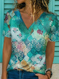 rRomildi Women's Floral Full Print V-Neck Casual T-Shirts