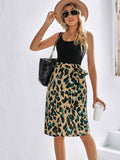 rRomildi Women's Dresses Leopard Print U-Neck Sleeveless Dress