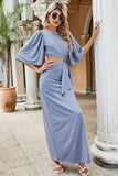 rRomildi Women's Holiday Summer Dresses Cutout Split Puff Sleeve Maxi Dress