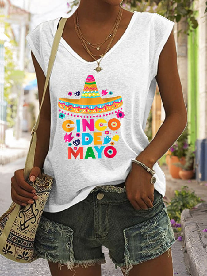 rRomildi Women's Cinco de Mayo Print Sleeveless T-Shirt
