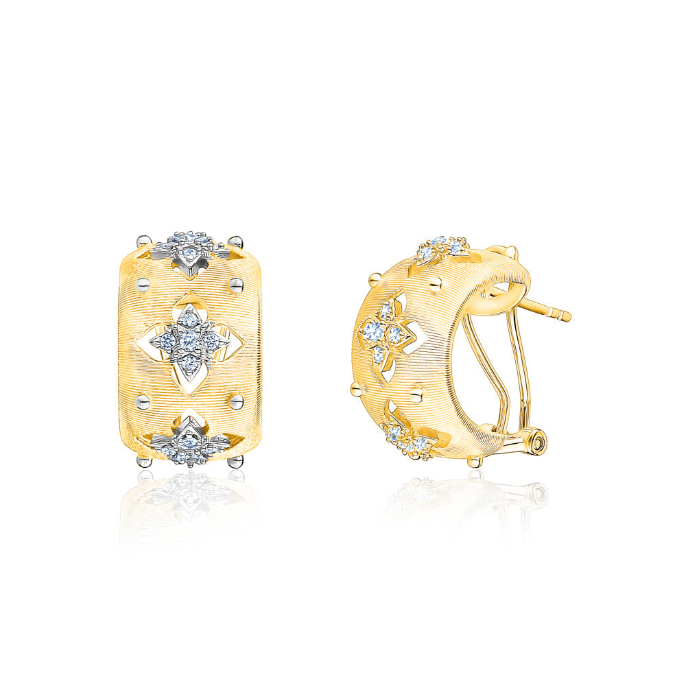 rRomildi Sterling Silver Wide Hoop Earrings Simulated Diamonds Yellow Gold Plated Satin Designer Inspired French Clip