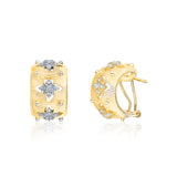 rRomildi Sterling Silver Wide Hoop Earrings Simulated Diamonds Yellow Gold Plated Satin Designer Inspired French Clip