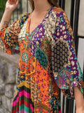 RomiLdi Women's Bohomian Dress Big Swing V-Neck Ethnic Style Floral Print Long Maxi Dress