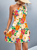 rRomildi Women's Floral Dress One Shoulder Sexy Beach Boho Dress