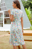 rRomildi Fashion V Neck Floral Print Ruffle Hem Mini Dress