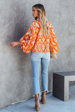 RomiLdi Boho Style Floral Print Button Up Smocked Long Sleeve Top