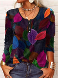 RomiLdi Women's Floral Printed U Collar Long Sleeve Vintage Retro T-Shirt Top