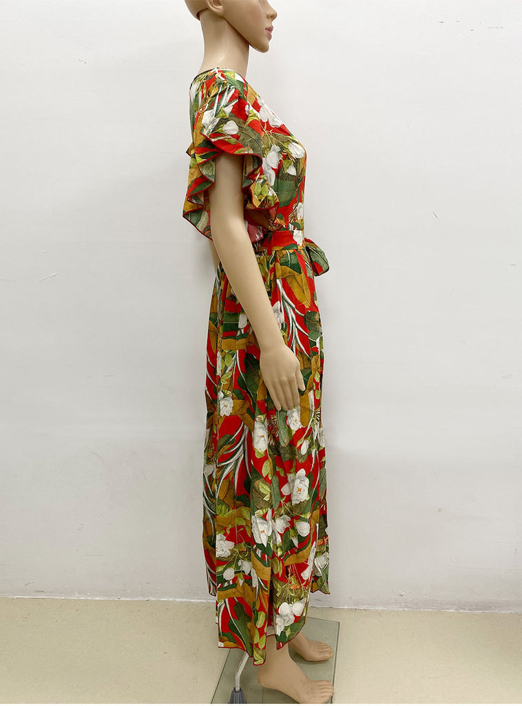 RomiLdi Women's Beach Floral Dress V-neck Long Bohemian Dress
