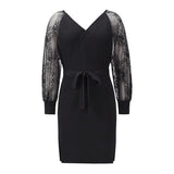 RomiLdi Women's Fall Knitted Dress V-Neck Lace Sleeve Elegant Party Dress