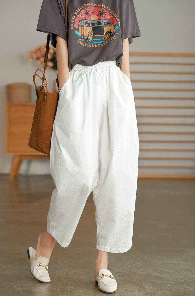 rRomildi Women's Cotton Harem Pants Solid Easy Matching Pant