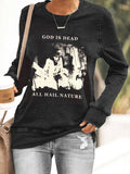 RomiLdi Women's God Is Dead All Hail Nature Print Vintage Sweatshirt
